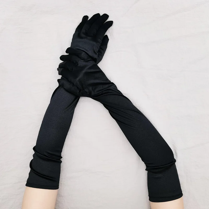Satin Finger Gloves Adults Satin Finger Long Gloves Opera/Elbow/Wrist Stretch Women Flapper Gloves Matching Costume