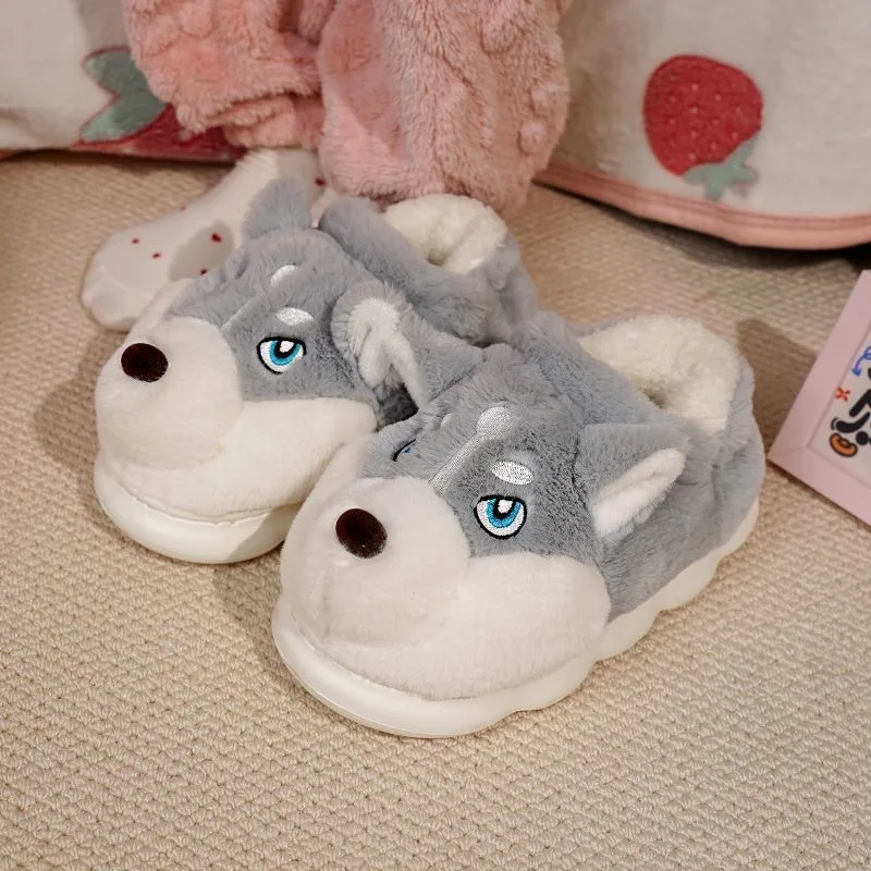 Women Indoor Cotton Slippers Cute Cartoon Dog Winter Warm Shoes Couples Home Floor Slides Anti-slip  Female Male House Footwear 5