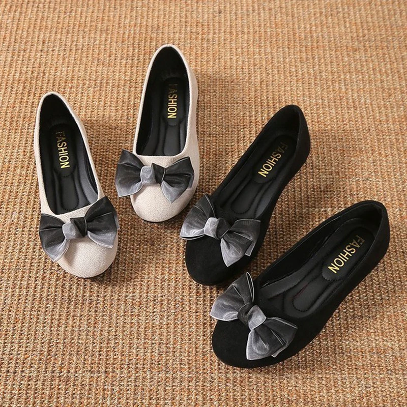 

Big Size Bow Women's Flats Contracted Shallow Mouth Round Toe Flat Shoes For Women Spring Summer Autumn Casual Woman Shoes