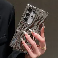 Luxury Plating 3D Wrinkle Wave Case For Samsung S25 S24 Plus S23 Ultra FE A56 A36 A26 A16 A06 A55 A35 A25 A15 Fashion Shiny Capa