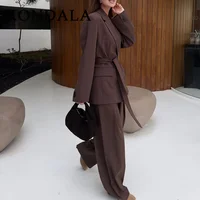 KONDALA 2026 Spring Office Lady Elegant Brown Women Suit Fashion Casual Sashes Oversized Shrug Blazer Chic Zipper Long Pant - Image 4