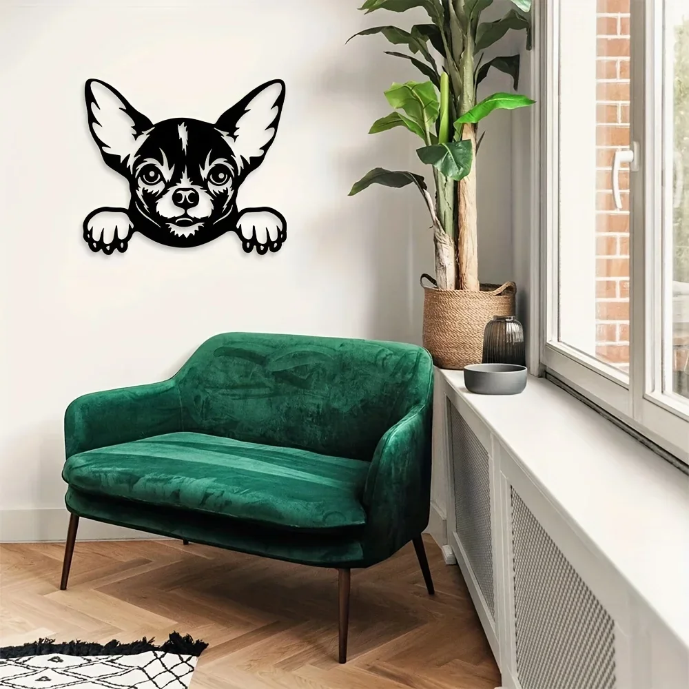 

HELLOYOUNG Chihuahua Metal Wall Mounted Decoration Pet Dog Metal Sign Home Artwork Scene Decoration Home Kitchen Wall Background