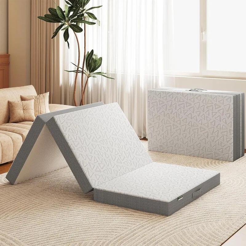Foldable Mattress Twin, 6 Inch Tri-Folding Memory Foam Mattress with Carry Handle, Washable Cover,&Non-Slip Bottom, Foldable Bed