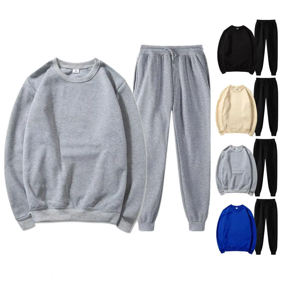 

Men Activewear Set Men's Casual Workout Sportswear Set Solid Color Sweatshirt with Drawstring Pants Elastic Waist Pockets Tops