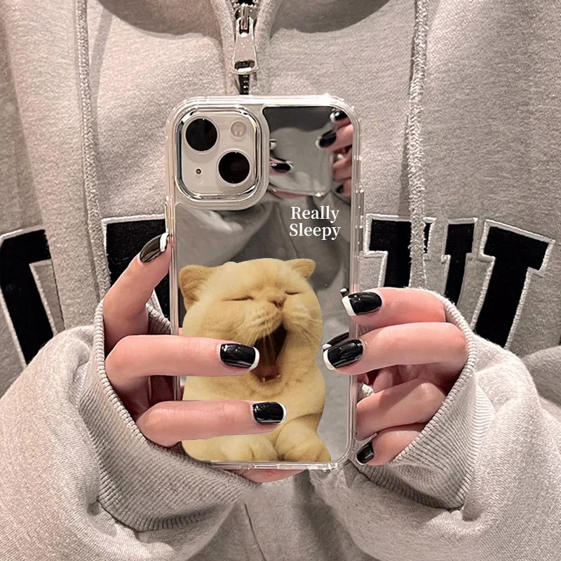 

Funny Pet Makeup Mirror Phone Case For iPhone 15 Case iPhone 11 14 13 12 Pro Max XR X XS Max Fundas Silicone Shockproof Cover