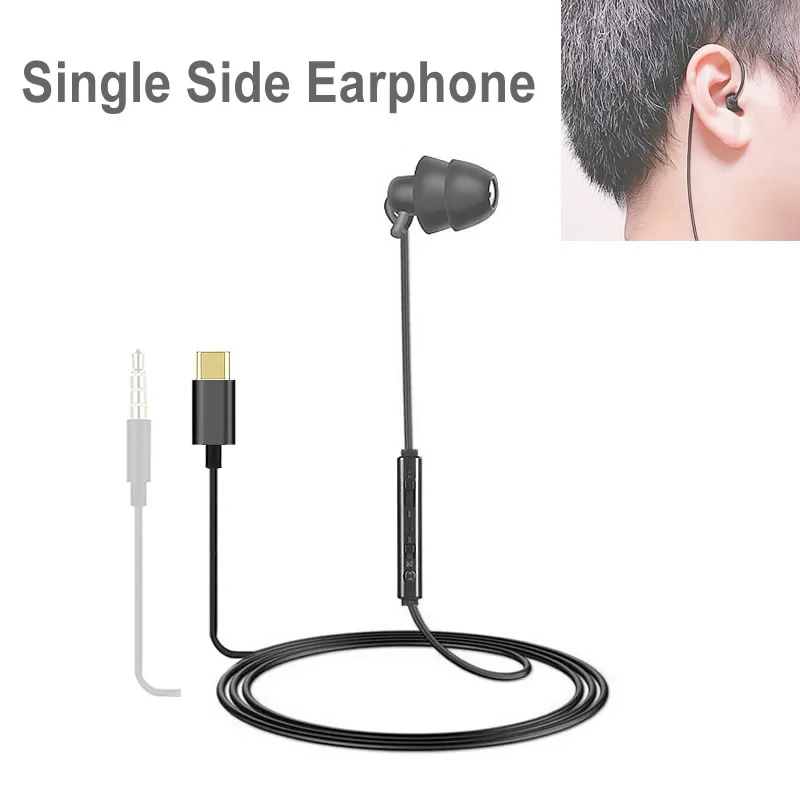 USB Type C Headphone Single Side Earphone Volume Control Mic