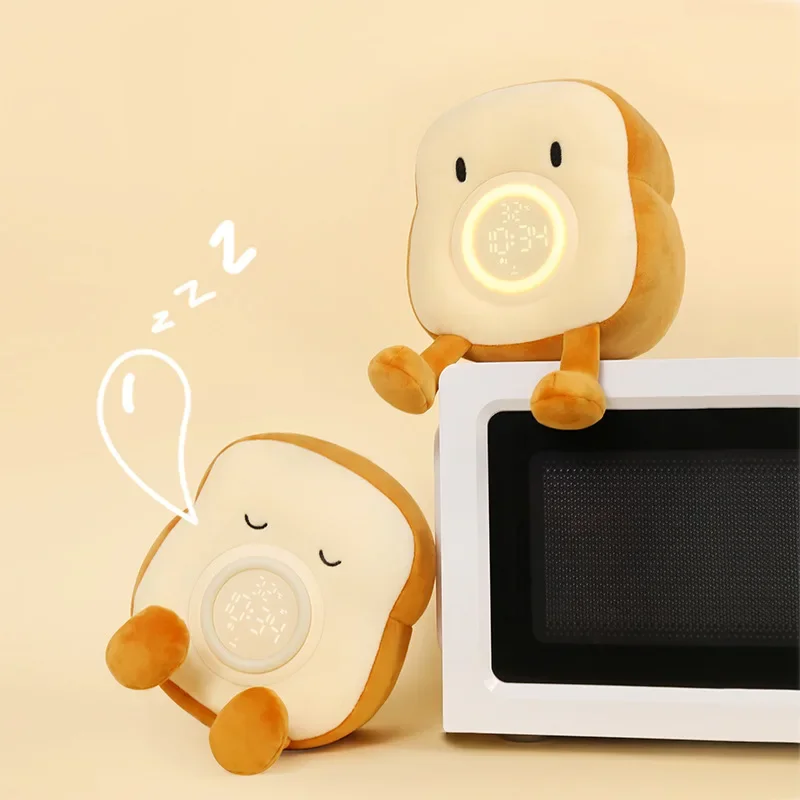 

Alarm Clock ight Light Toast Plush Doll Children's Clock Multi Functional Student Bedside Wake-up Device Vibration Alarm Clock
