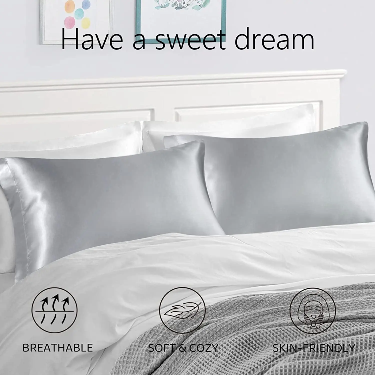 Solid High Quality Silky Satin Skin Care Pillowcase Hair Anti Pillow Case Queen King Full Size Pillow Cover For Sleep