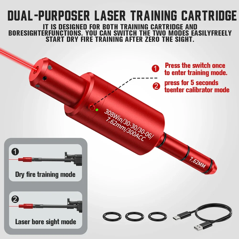 7.62 300ACC dual-purpose magnetic suction laser training bullet red dot laser training bullet dry powder bullet
