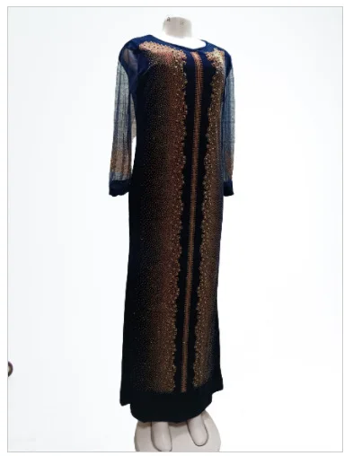 Dubai Design Velvet Pearl Rhinestone Long Dress African Robe Big Elastic Material african wear for ladies