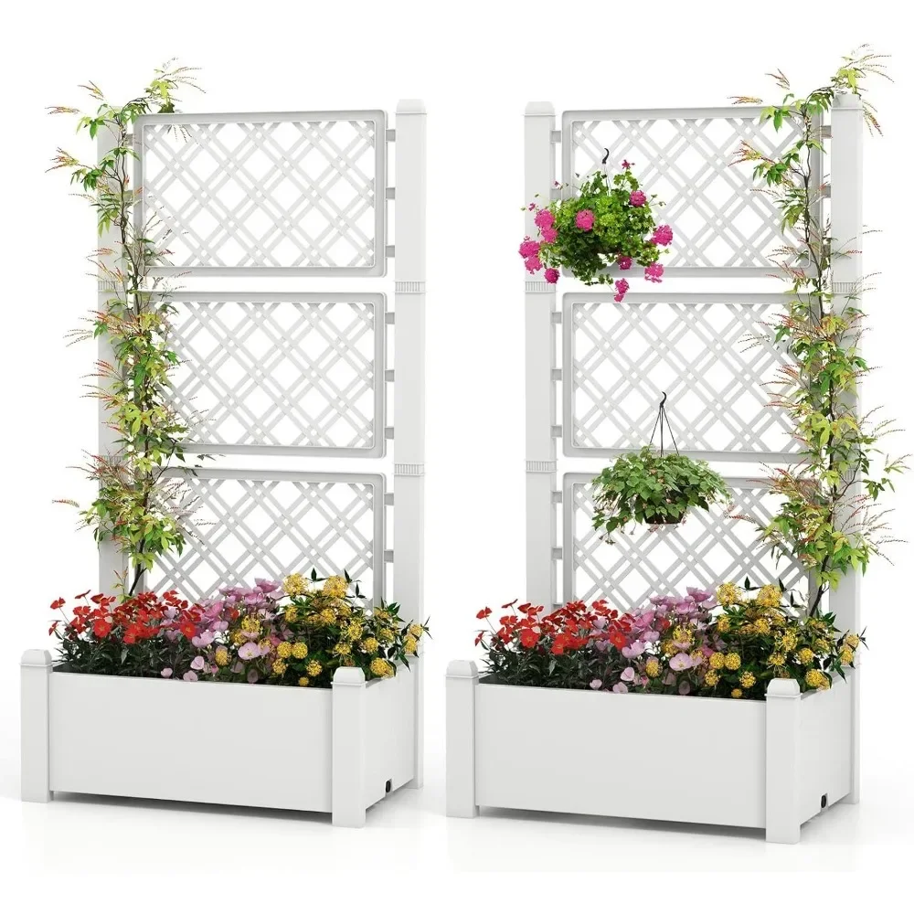 Self-Watering Raised Garden Bed Set with Trellis (2-Pack) 1