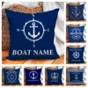Custom Boat Name Pillow Covers Personalized Nautical Anchor Cushion Cases for Yacht Home Decor Beach House Welcome Aboard 1