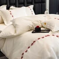 Ensemble de quatre pièces en coton hommage satin haut de gamme, simple et luxueux, rencontre un ensemble de lit, années 50 4
