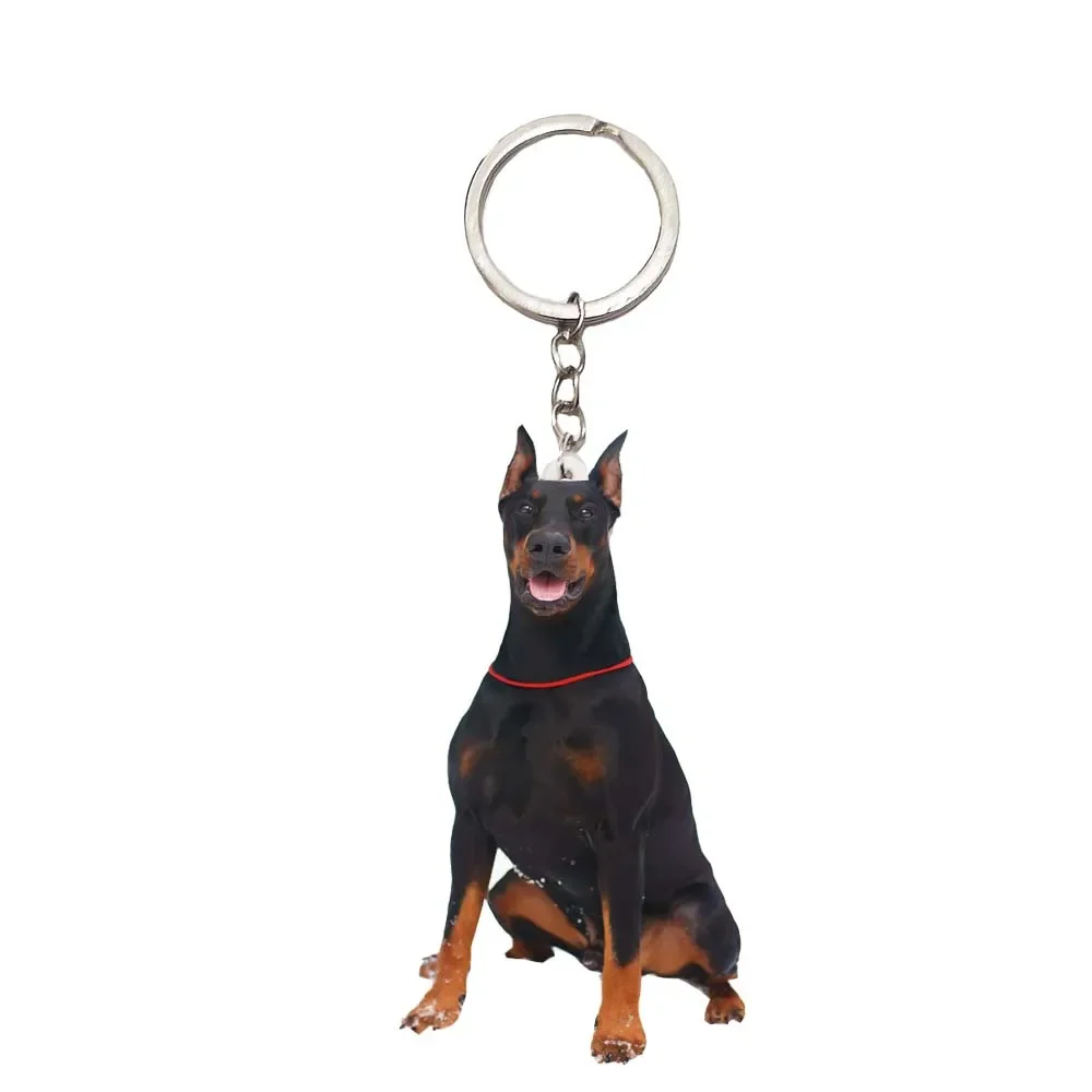 Doberman Acrylic Keyring Animal Sitting Dogs Keychain Not 3D Car Key Chain Ring New Year Gifts for Women Mens Ladies 2024