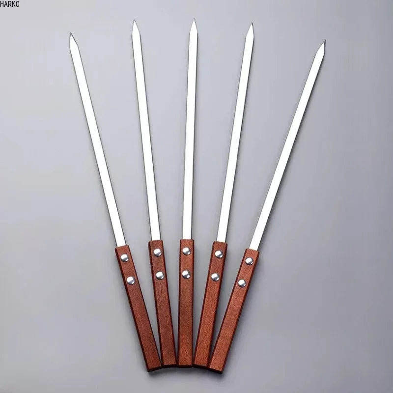 Family Gathering Stainless Steel Barbecue Skewers Large Wooden Handles Lamb Vegetable Skewers Kitchen Gadgets Barbecue barbecue skewers bbq grilling accessories