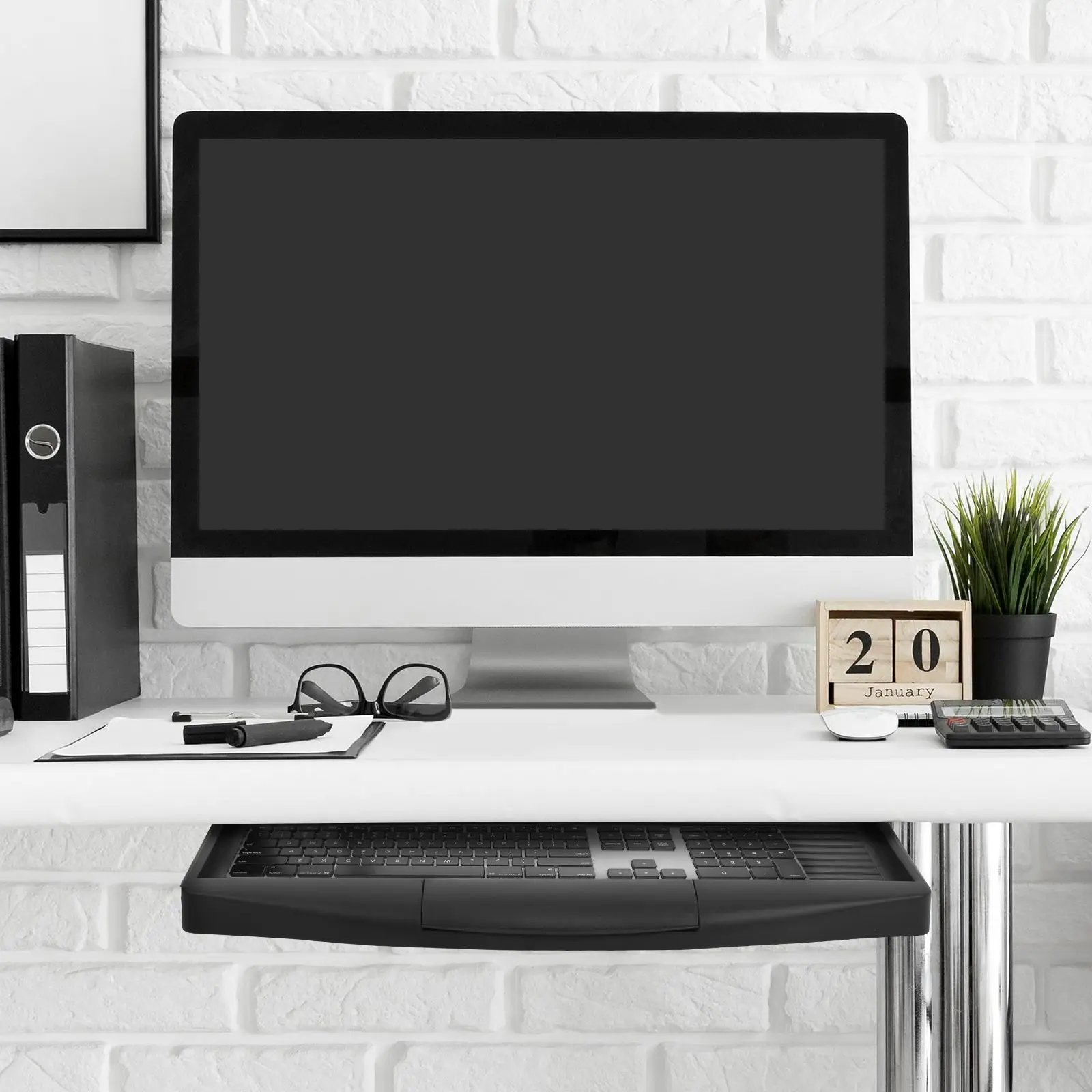 Black Adjustable Keyboard Tray Rotatable Mouse Pad Desk ganizer Computer Keyboard Stand Drawer Style Tray Under Desk Storage