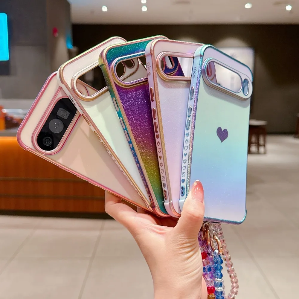 Electroplating Love Heart Phone Case with Crystal Chain Silicone Cover
