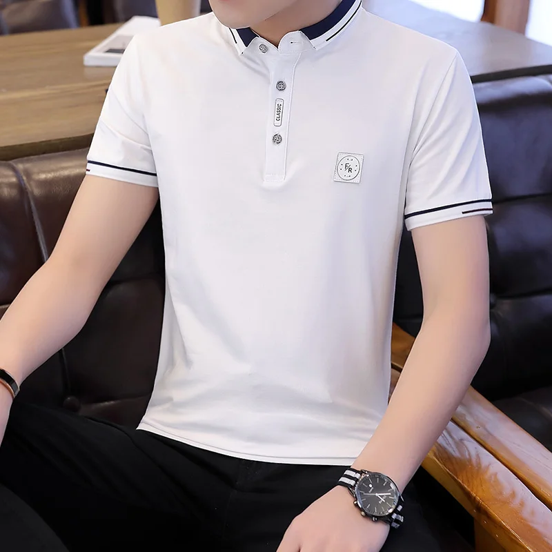 

Casual Solid Polo Shirt Man Summer Polo Shirt Mens Stylish Short Sleeve Turn-over Collar Slim Breathable Business Polo Shirt Men