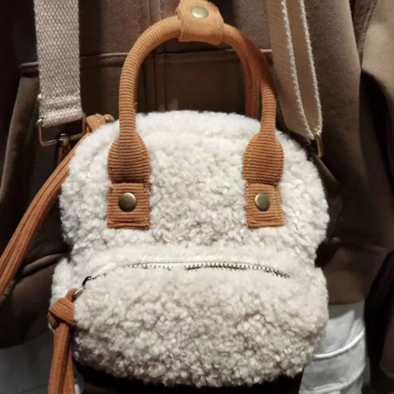 JIAERDI Cute Lambswool Patchwork Handbag Women Small Capacity Shoulder Bag Ladies Fashion Casual Versatile Student Crossbody Bag