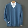 100% cashmere autumn and winter men's sweater, wool sweater, wool pullover sweater, thick bottom knitted V-neck loose warm top 5