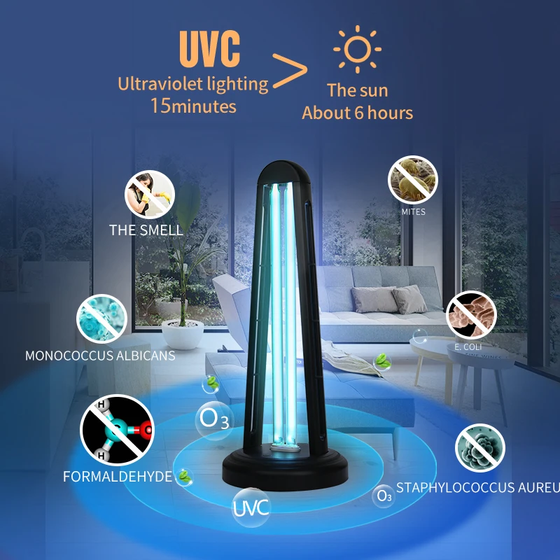 새로운 가정용 UV 살균기 오존 UV 램프 38W 소독 자외선 램프 스마트 원격..
