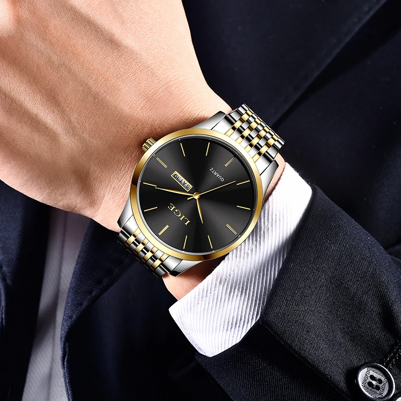 LIGE Fashion Luxury Quartz Man Watch Stainless Steel Band Business Watch for Men Simple Casual Waterproof Week Wristwatch Clocks