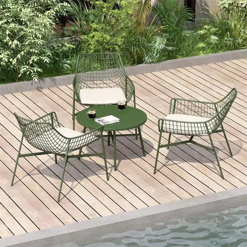 Outdoor Patio Table and Chair Set Minimalist Courtyard Balcony Gathering Viral Iron Round Grid Chairs Leisure Matching