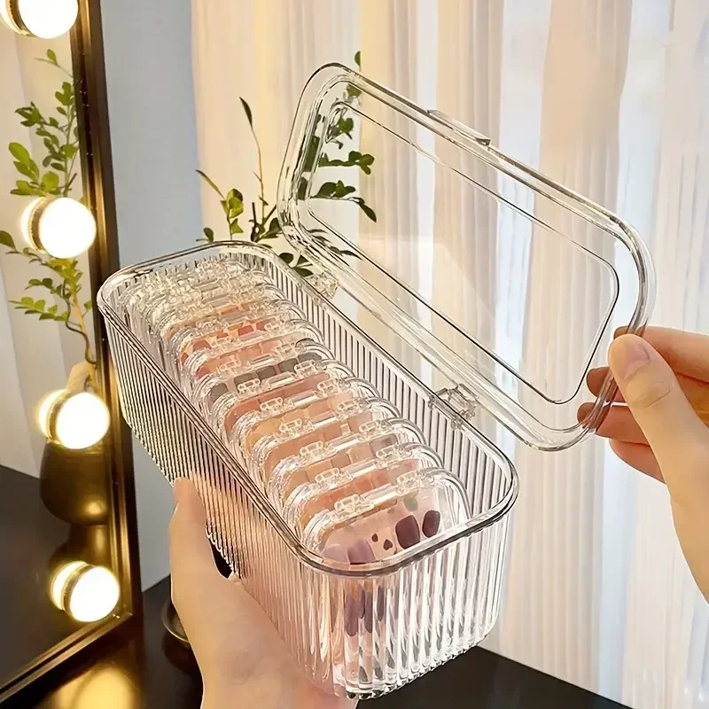 Storage Box Cosmetic Storage Box Transparent Stripe Rectangular Cover Dust Proof Handmade Nail Sealed Table Top Packaging Box 3 Storage Box Cosmetic Storage Box Transparent Stripe Rectangular Cover Dust Proof Handmade Nail Sealed Table Top Packaging Box - Image 5