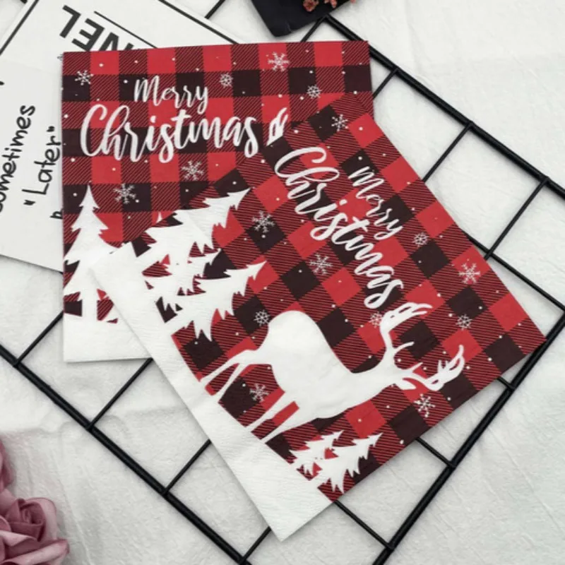 20 teile/paket 2-lagige 33*33 cm Bunte Servietten Rot Weihnachtsbaum Elch Servietten Restaurant Party Einweg Tischläufer Papier Tischsets – Detail 4