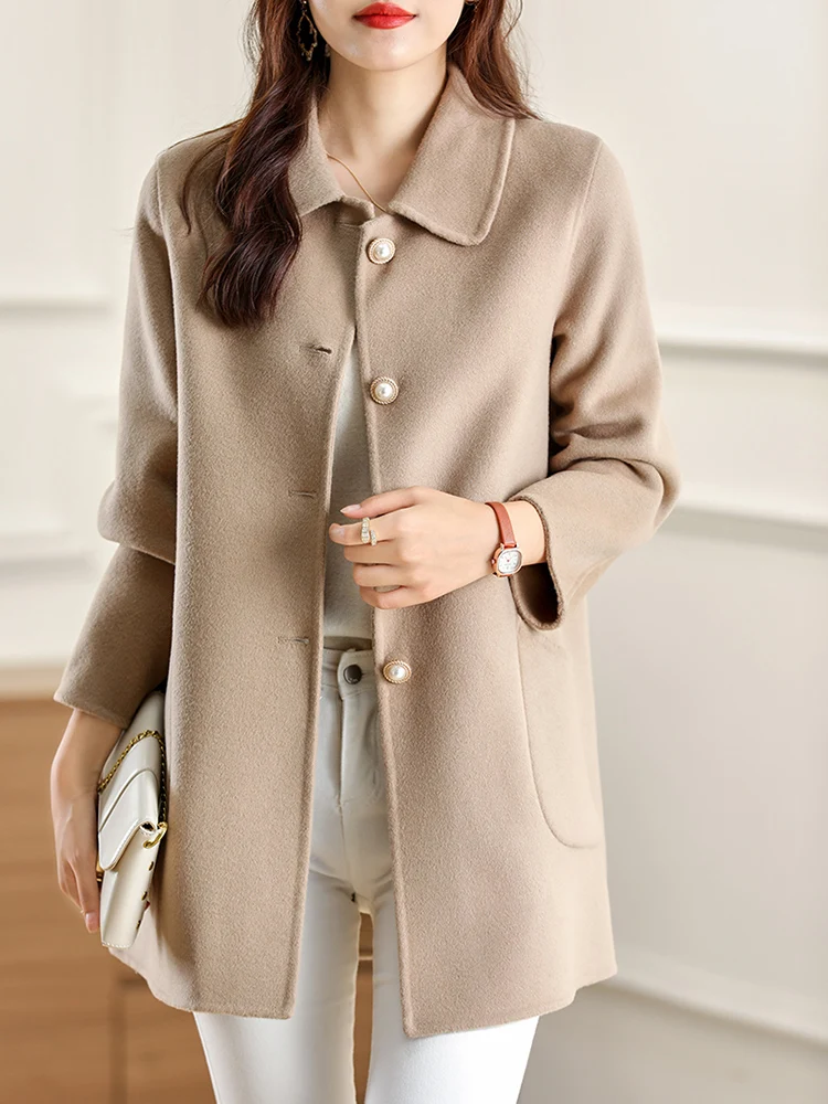 2023 Autumn and Winter New Women's Coat Pure Wool Short Doll Collar Women's Coat Buckle All-Match Commute Wool Coat Overcoat