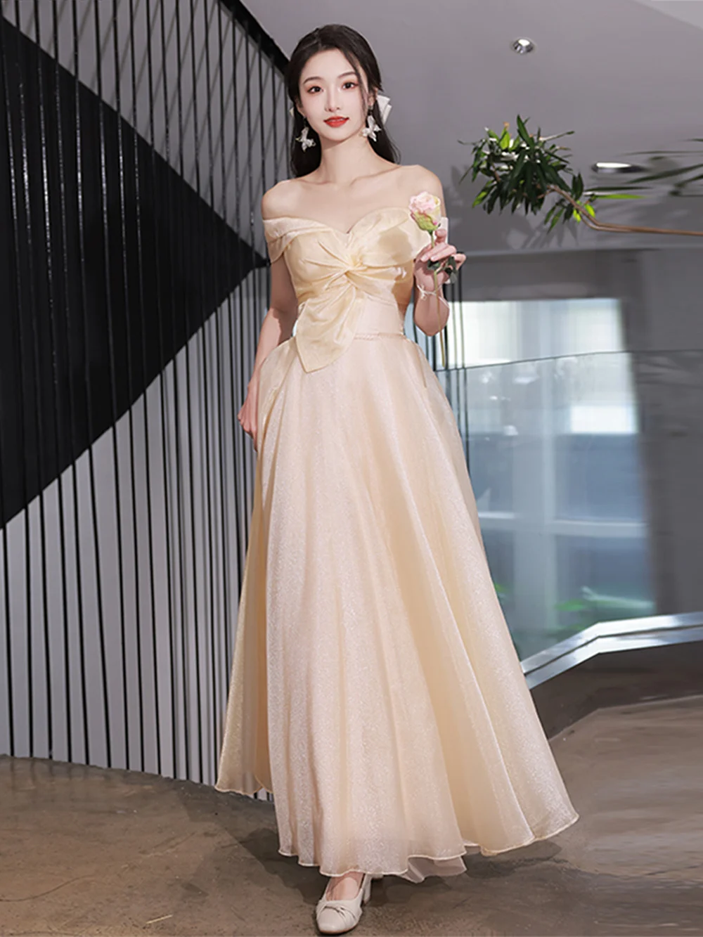 Styles Champagne Color Bridesmaid Dress Women's Shinning