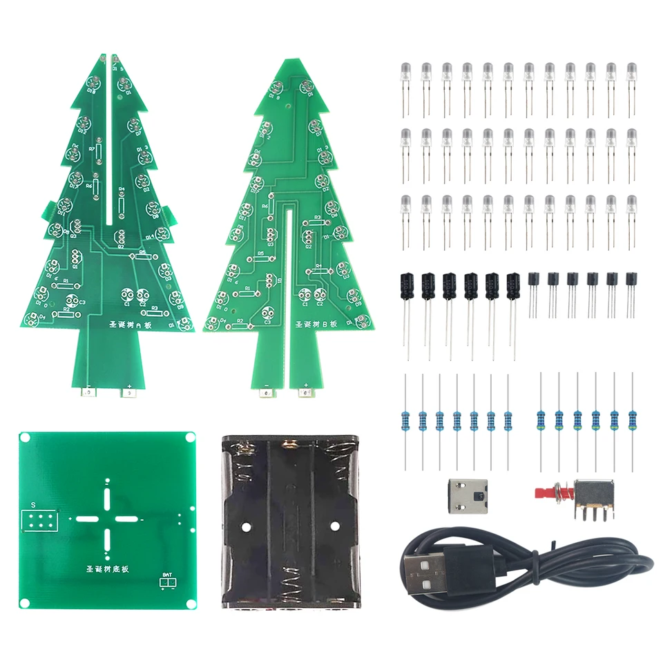 Kit Albero Di Natale 3D Fai-Da-Te Elettronico - 16 LED Colorati, Saldabile, PCB, Decorazione Scientifica - 3