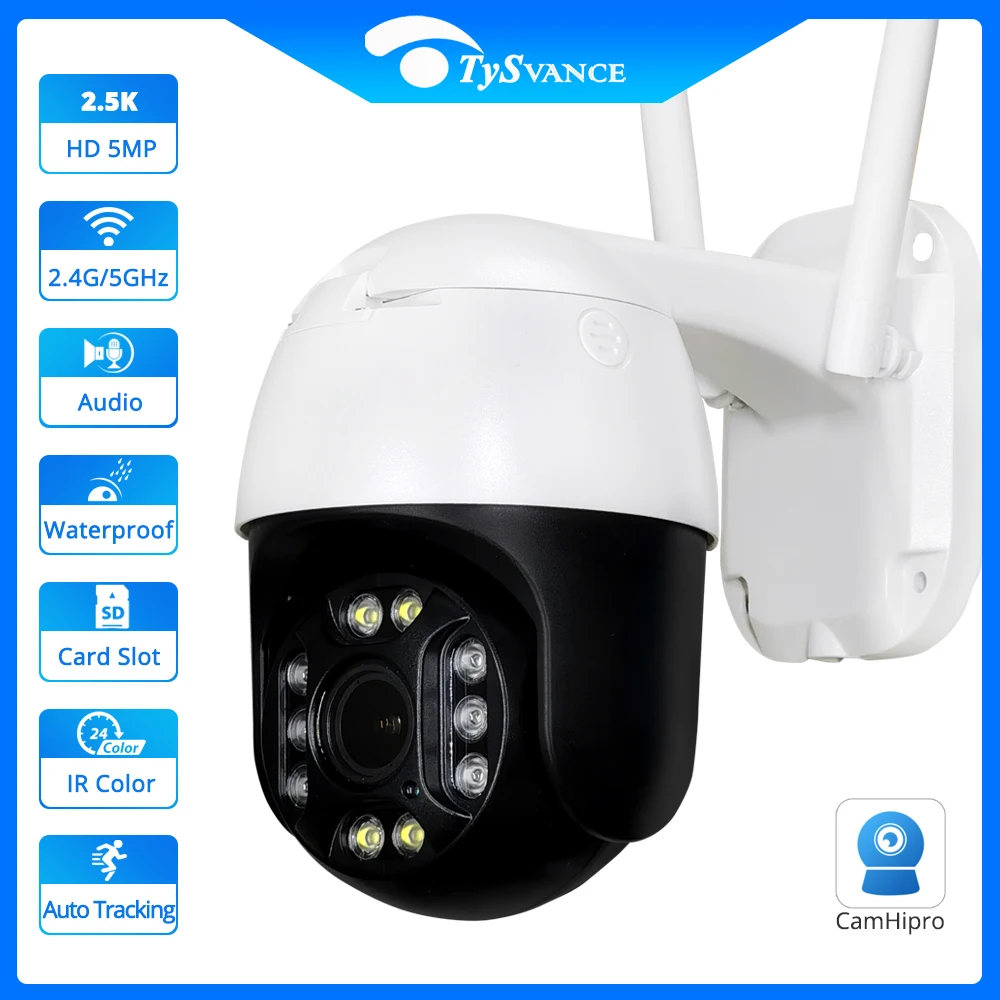 

1080P 5MP HD 2.4G/5GHz Wifi PTZ IP Camera AI Auto Tracking 5x Optical Zoom Two Way Audio Wireless IR Color Video Home Security