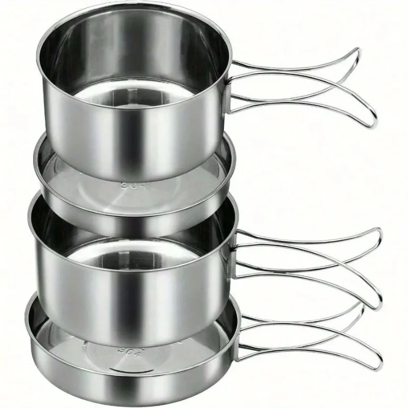 Lightweight Stainless Steel Camping Cookware Set with Safety Handles
