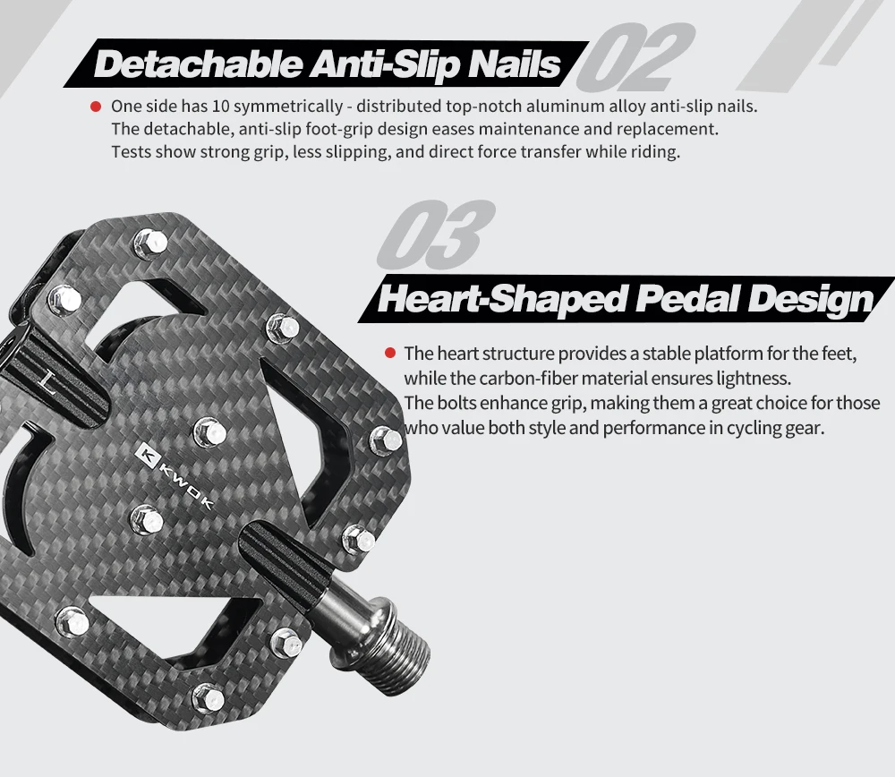 Description Picture 4 of itemKWOK T800 Carbon Fiber Bicycle Pedals TC4 Titanium Alloy Axle MTB Road Bike Pedals 3 Sealed Bearings Non-Slip Pedals Lover Gift