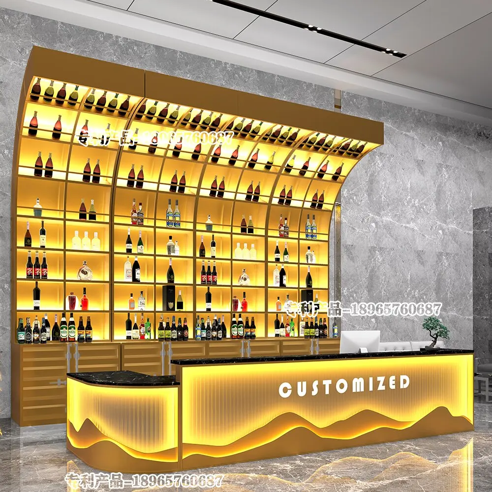 Arc Shaped Wine Rack, Bar Counter, Wine Cabinet Against The Wall, Industrial Style Display Rack, Cashier Counter