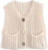 Womens Crochet Chunky Knit Top Sleeveless Button Down Crop Tops Trendy Cardigan Sweater Vest for Women with Pockets 6