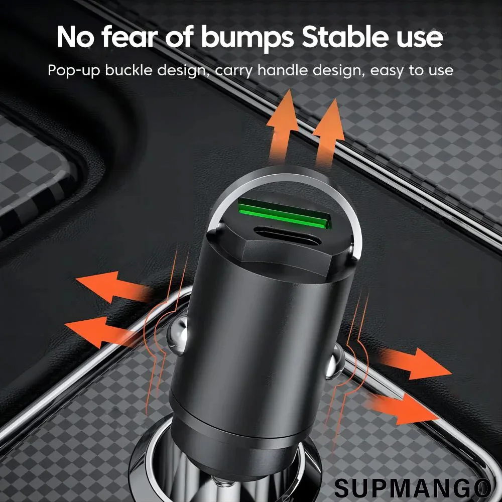 Car Charger Mini PD QC Pull Ring Fast Charging USB C Car Phone Charger Adapter iPhone 13 12 Xiaomi Samsung Huawei