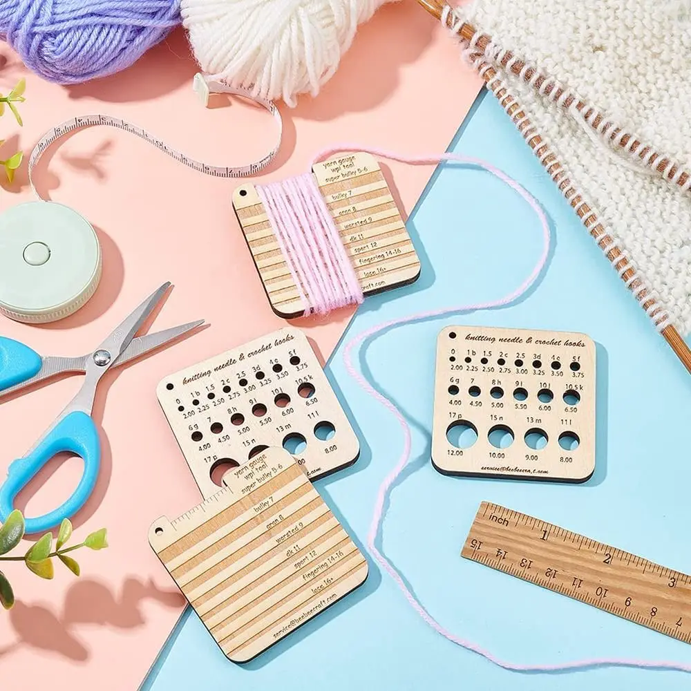 

4pcs Durable Spinners Yarn Wood Knitting Needle Gauge And Ruler Measuring Tools Knitting Tool Crochet Accessories