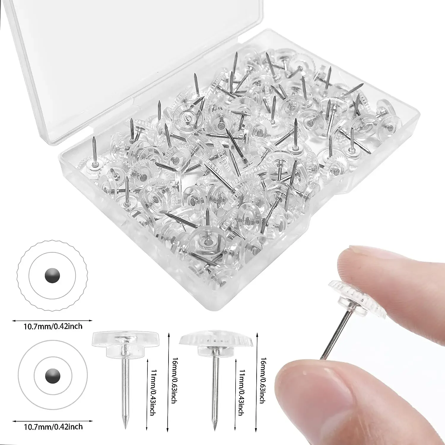 1 Caja De 100 Uds. Chinchetas De Cabeza Redonda, Chinchetas De Mapa, Punta De Acero Y Plástico Transparente Para Tablón De Anuncios, Marcado De Tela, Artanía - AliExprs