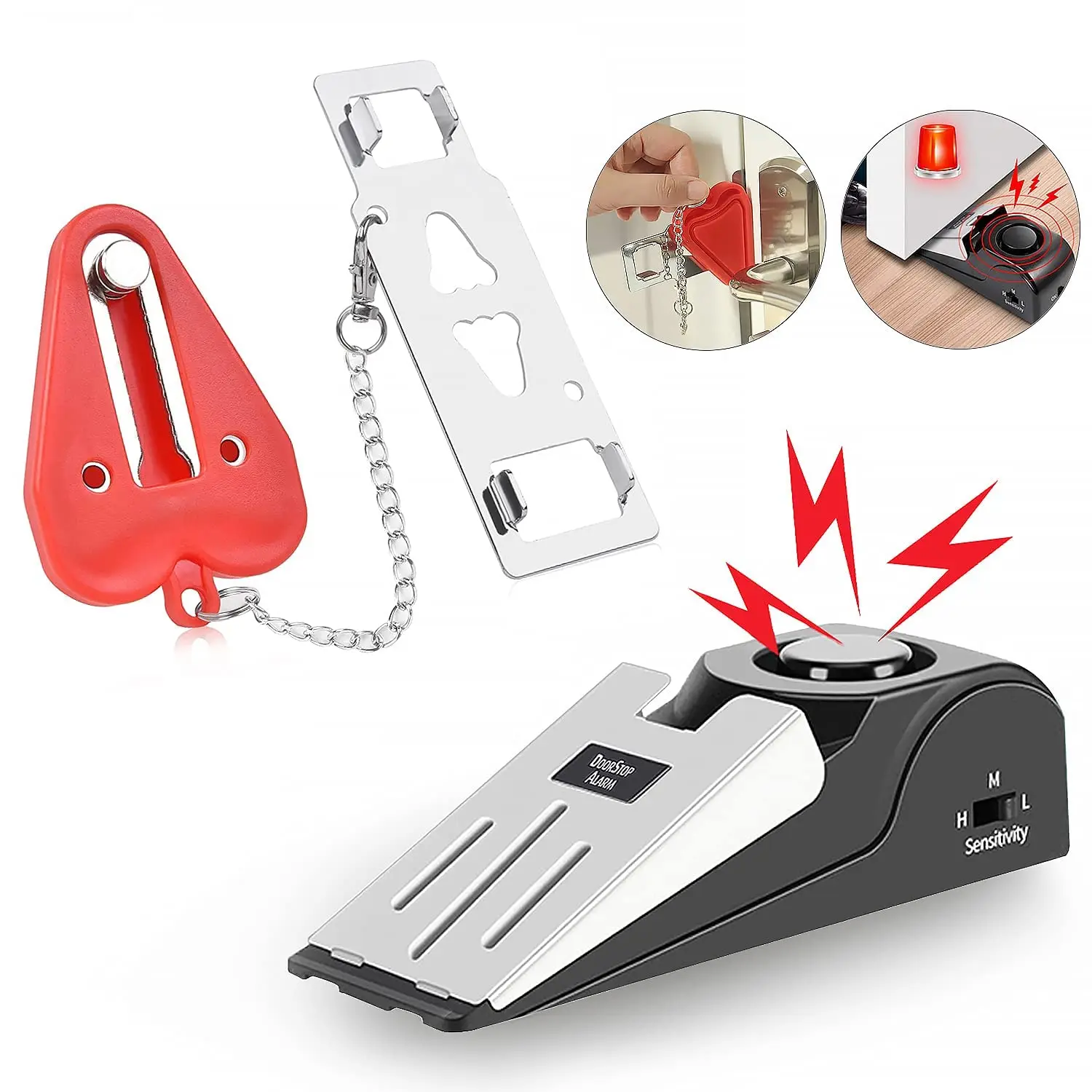 Door Stop Alarm Hotel Door Lock Dual Protection Security Door Kit Door ​Security Devices Pocket Door Stopper Self Defensey Tool