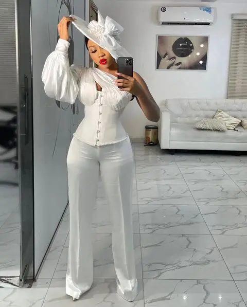 Vintage One Shoulder Evening Jumpsuit Gown Long Sleeve Lace-up Corset Top African Red Carpet Celebrity Pant Suit womens dress
