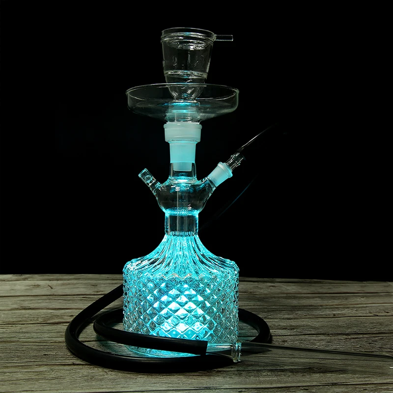 Engrave Thick Glass Shisha Hookah Embossing Clear Chicha Complete Set Smoking Chicha With Silicone Hose Set