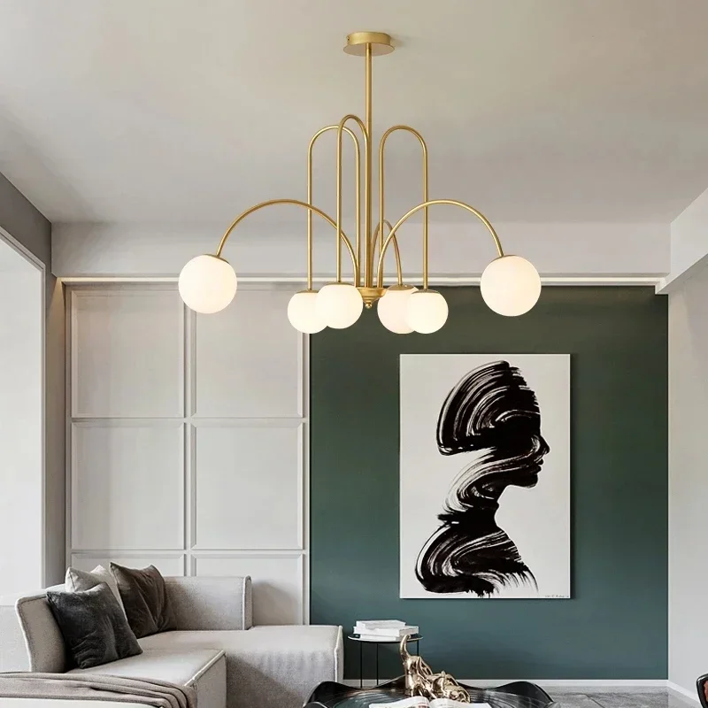 Magic Beans Chandeliers 6 Heads Milky Glass Ball Ceiling Lamp for Dining Table Kitchen Island Living Bar Indoor Decor Led Lights