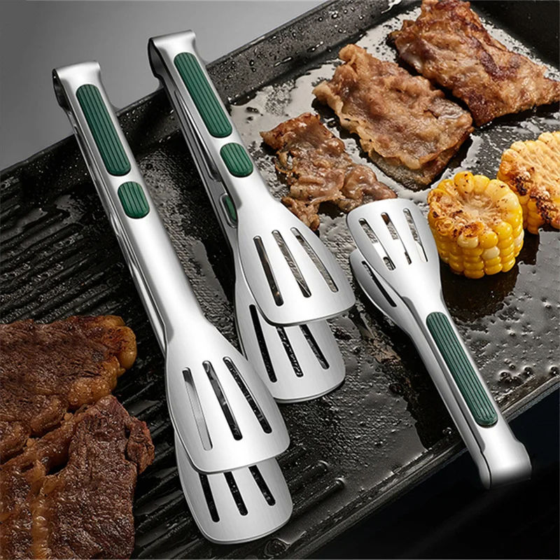 7/9/11 Inch Long Bbq Tongs Non-Slip Handle Stainless Steel Fried Barbecue Clip Salad Bread Clamp Kitchen Tools Meat Food Clips bbq tongs