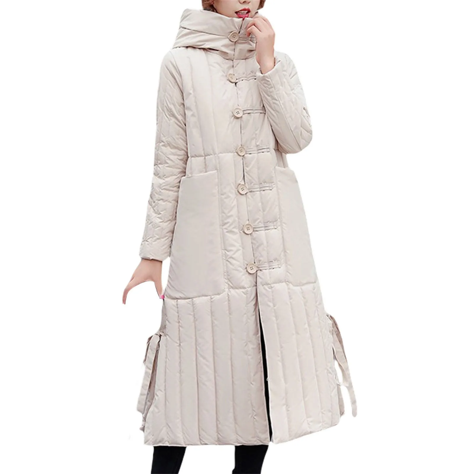 Women's Down Jacket Mid-length Over-the-knee Thickening and Long Fur Collar Hooded Slim Coat main image 0