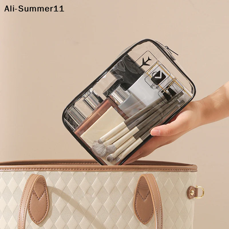 Clear Toiletry Bag Durable PVC Travel Makeup Cosmetic Organizer with Zipper Closure