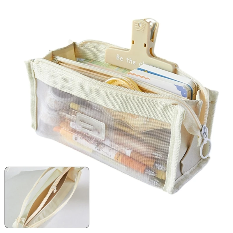 

Clear Mesh Pencil Bag Zipper Pencil Case 5-layer Pen Pencil Bag