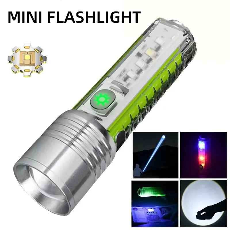 Lampe de Poche Porte-clés Miniature avec Base Magnétique, Batterie Rechargeable, Plusieurs Modes D'éclairage pour EDC, Camping, Randonnée