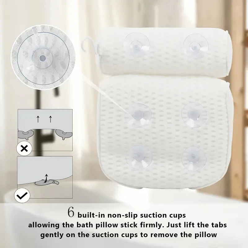Luxury Ergonomic Spa Bath Pillow with Non-Slip Suction Cups 2